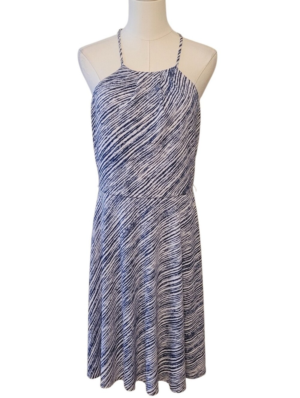 Ann Taylor‎ Blue & White Stripe Sleeveless Fit & Flare Dress Size 10